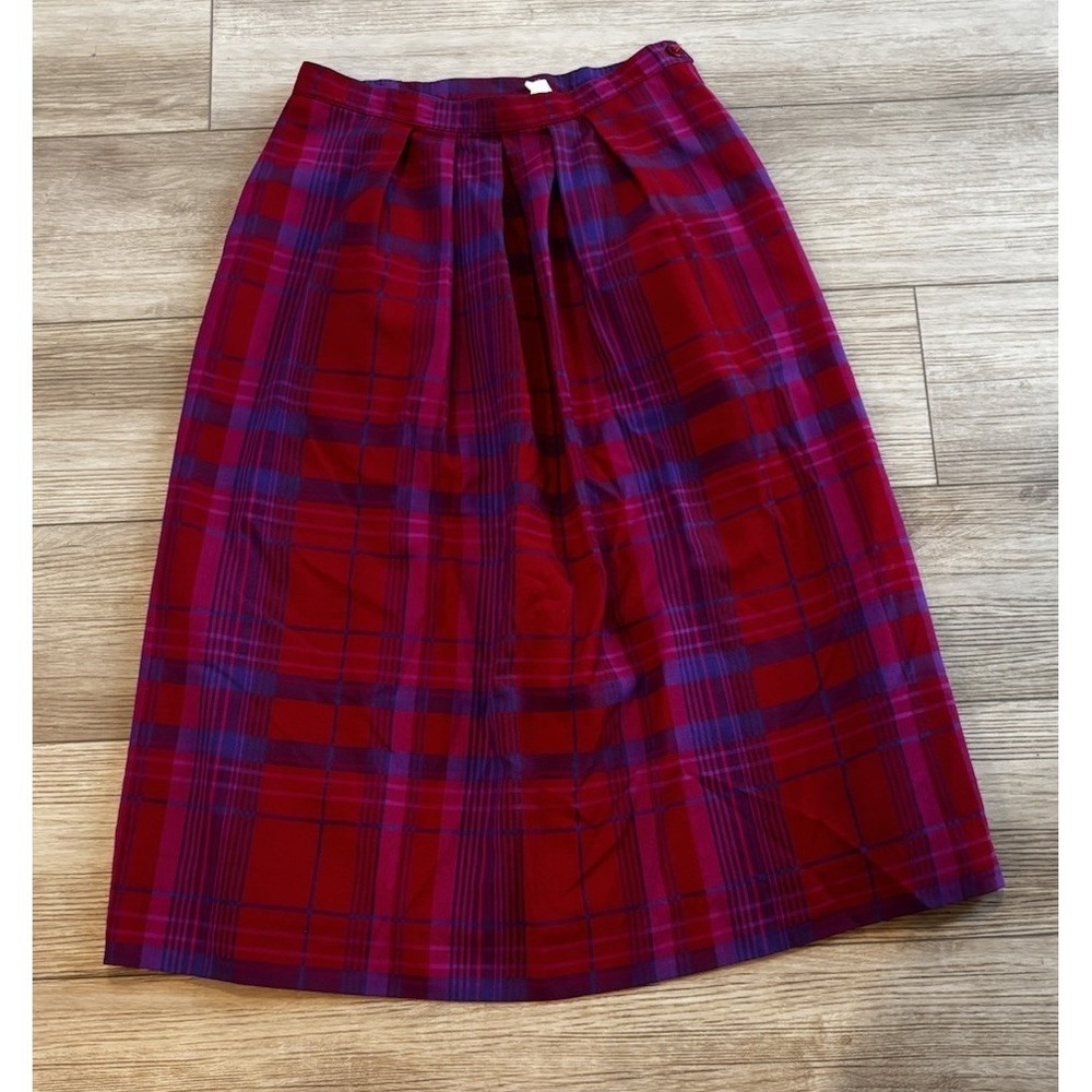 Pendleton Plaid Pleated Midi Skirt Virgin Wool Vintage USA Made Size 12 Tall - Picture 1 of 10